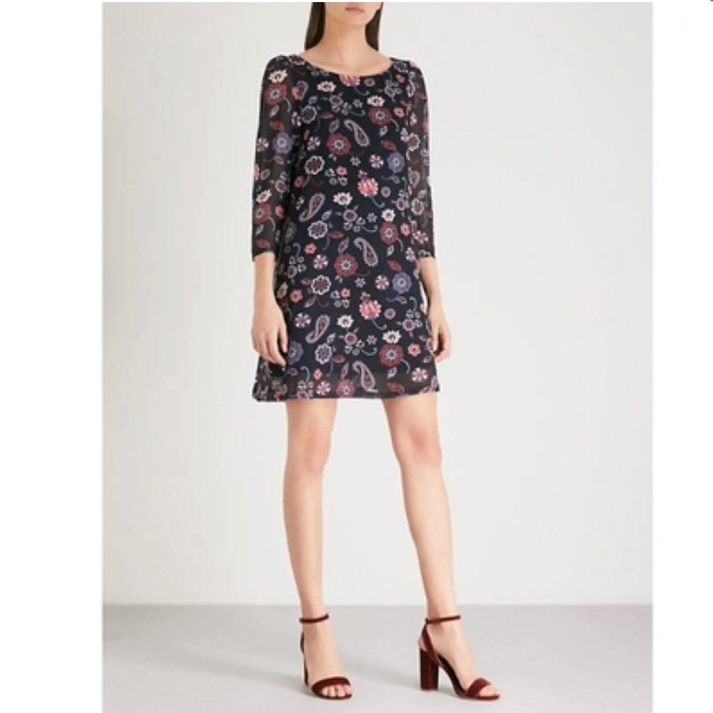 Claudie Pierlot Floral Paisley Print Chiffon-crepe Dress Midnight Blue S…